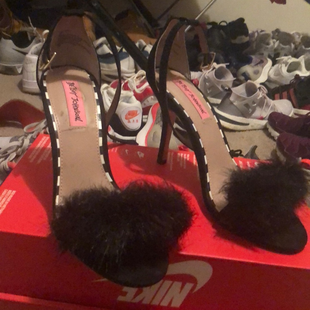Black Furry Betsy Johnson Stilettos